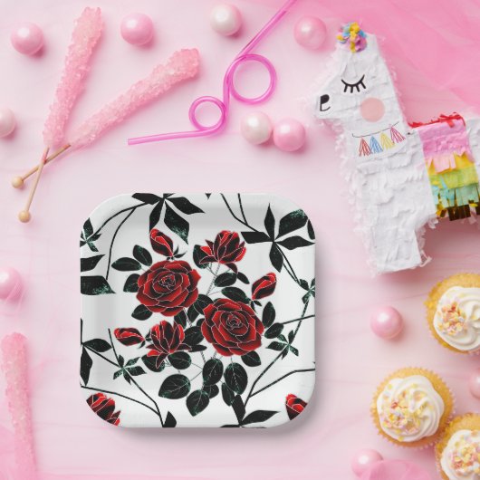 Rode rozen. papieren bordje (Feest)