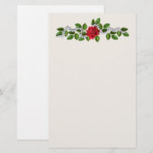 Rode rozen, parels en bladeren Stationery Briefpapier (Voorkant / Achterkant)