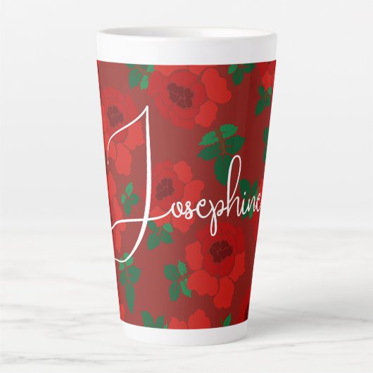Rode Rozen Patroon Geïllustreerde Gift Latte Mok (Voorkant)