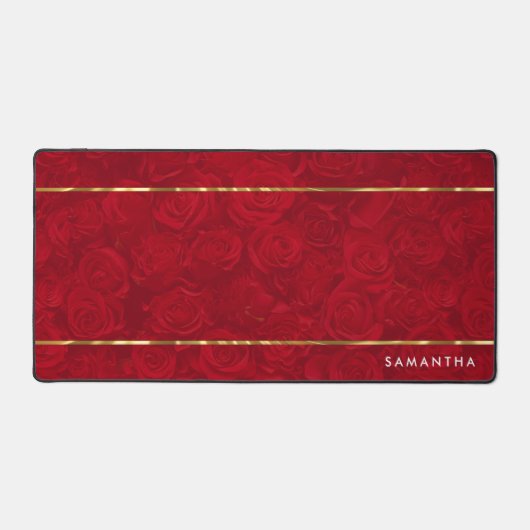 Rode rozen patroon gouden accent bureaumat (Voorkant)