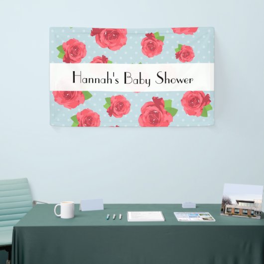 rode rozen, patroon van Rozen, bloemen, Baby showe Spandoek (Beurs)