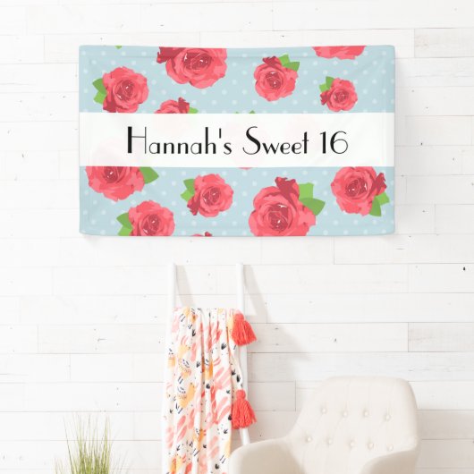 rode rozen, patroon van Rozen, bloemen, zoet 16 Spandoek (Insitu)