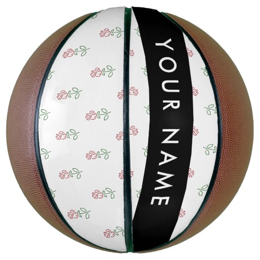 Rode rozen, patroon van Rozen, Jouw naam Basketbal (Verticaal)