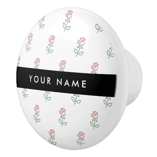 Rode rozen, patroon van Rozen, Jouw naam Keramische Knop (Rechts)