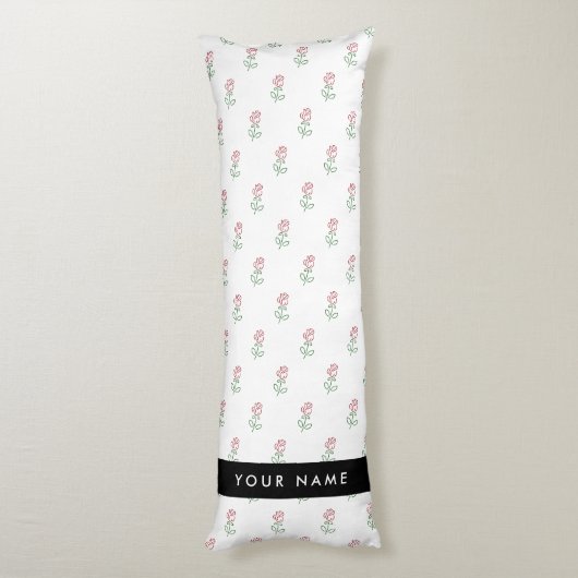 Rode rozen, patroon van Rozen, Jouw naam Lichaamskussen (Achterkant (Verticaal))
