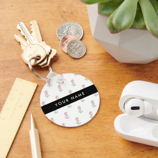 Rode rozen, patroon van Rozen, Jouw naam Sleutelhanger (Bureau)