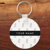 Rode rozen, patroon van Rozen, Jouw naam Sleutelhanger (Voorkant)