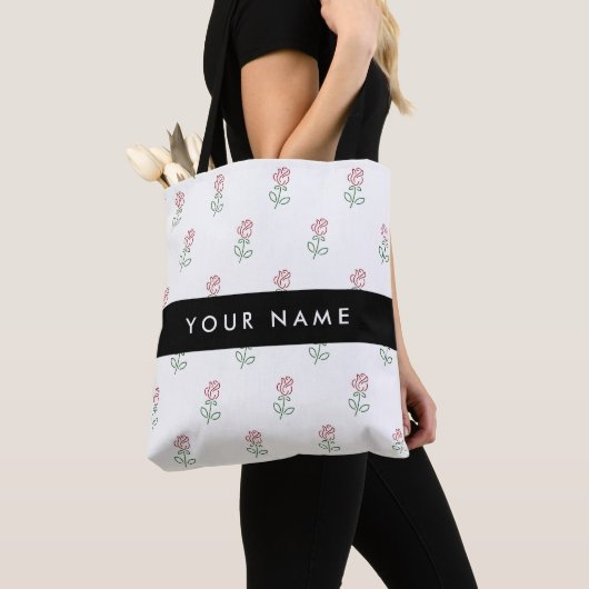 Rode rozen, patroon van Rozen, Jouw naam Tote Bag (Dichtbij)