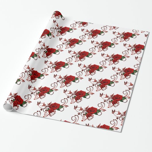Rode rozen Patroonpapier Cadeaupapier (Uitgerold)