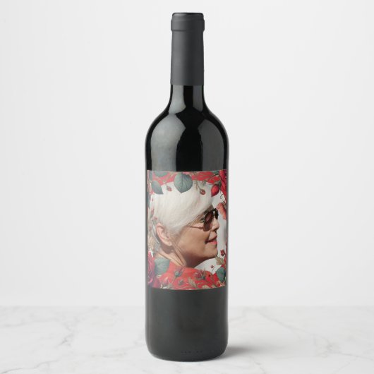 Rode Rozen PHOTO Herinnering Geschenk Sentimenteel Wijn Etiket (Voorkant)
