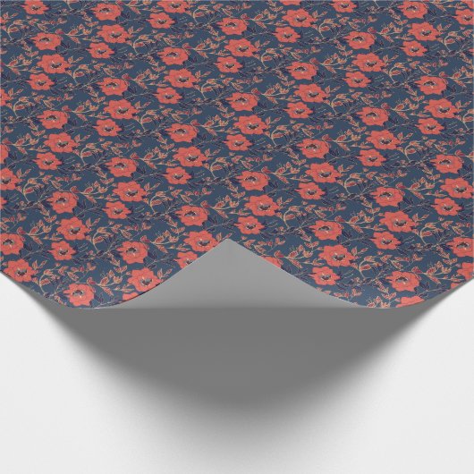 Rode rozen pioenen donkere achtergrond cadeaupapier (Hoek)