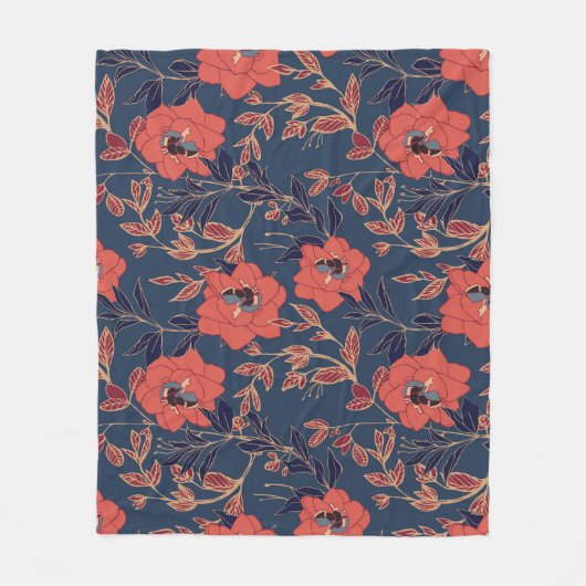 Rode rozen pioenen donkere achtergrond fleece deken (Voorkant)