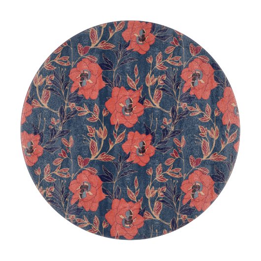 Rode rozen pioenen donkere achtergrond snijplank (Voorkant)