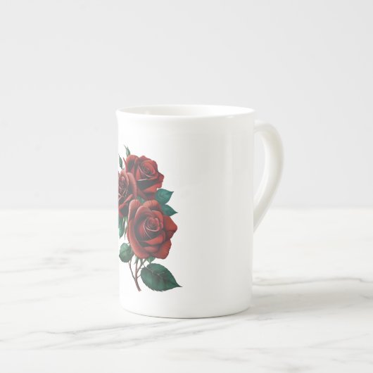 Rode rozen porselein kop (Voorkant rechts)