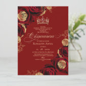Rode Rozen Prinses Quinceañera Kaart (Staand voorkant)