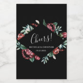 Rode Rozen, Proost Zwart Bruiloft Mini Wijn Label Wijn Etiket (Enkel label)