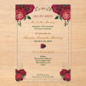 Rode Rozen Quinceañera Bloemenacryl Uitnodiging (Voorkant)