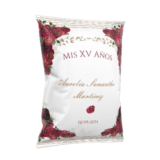 Rode Rozen Quinceañera Chip Bag Wrapper Flyer