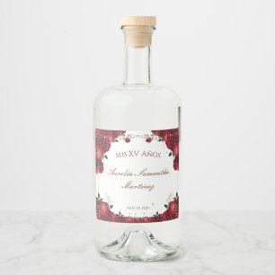 Rode rozen Quinceañera Liquor Flesetiketten Likeurfles Etiket