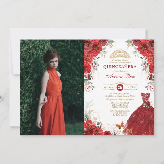 Rode Rozen Quinceañera Mis Quince Anos Foto Kaart (Voorkant)