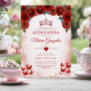 Rode Rozen Quinceañera Roos Gouden Kroon Mexicaans Kaart
