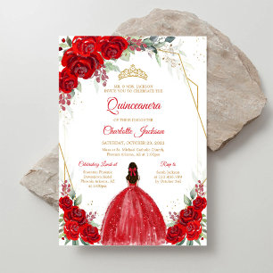 Rode Rozen Quinceanera Verjaardagsuitnodiging Kaart