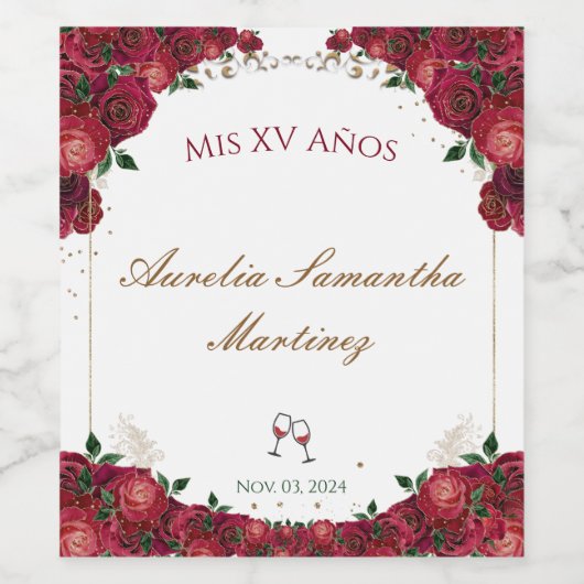Rode Rozen Quinceañera Wijnflesetiketten Wijn Etiket