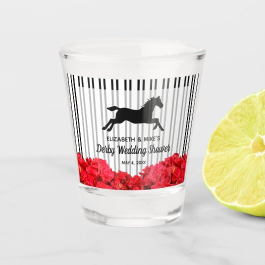 Rode Rozen Race Paard Derby Bruidsfeest Shot Glas (Voorkant)