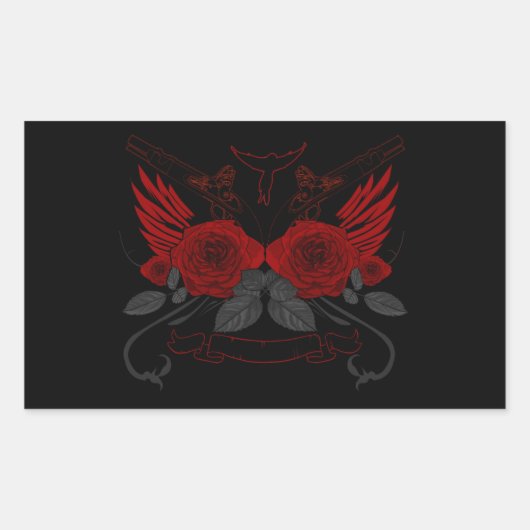 Rode rozen rechthoekige sticker (Voorkant)