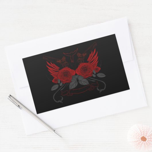 Rode rozen rechthoekige sticker (Envelop)