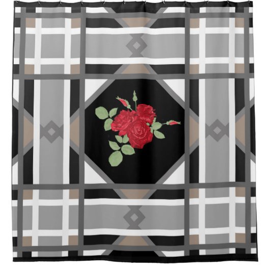 rode rozen, retro douchegordijn (Voorkant)