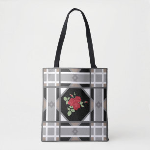 rode rozen, retro tote bag