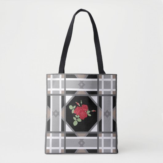 rode rozen, retro tote bag (Voorkant)
