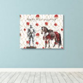 Rode Rozen Ridder in Schitterende Wapenrusting Canvas Afdruk (Insitu (Houten vloer))