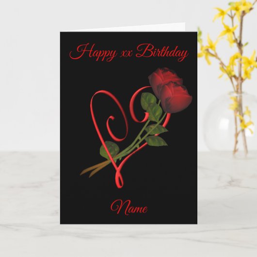 Rode Rozen Rode Hart gepersonaliseerde verjaardag Kaart (Gele Bloem)