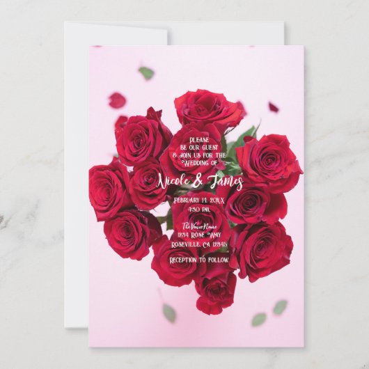 Rode Rozen Romantisch Bloemenboeket Bruiloft Kaart (Voorkant)