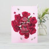 Rode Rozen Romantisch Bloemenboeket Bruiloft Kaart (Staand voorkant)