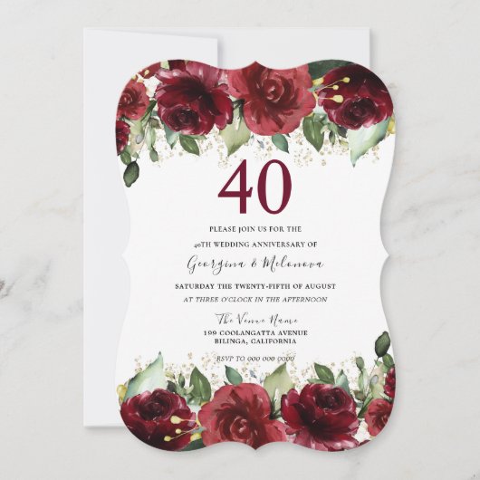 Rode Rozen Romantisch Bloemstuk 40ste Verjaardag Kaart (Voorkant)