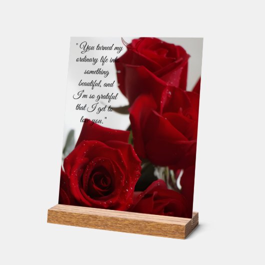 Rode Rozen Romantische Quote Acryl Bord (Hoek)