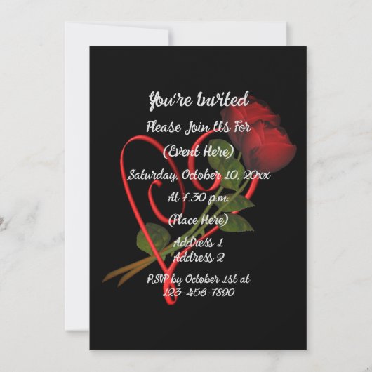 Rode Rozen Rood Hart Zwart Elegant Kaart (Voorkant)