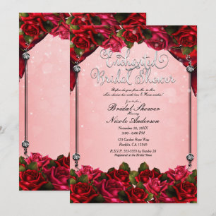 Rode Rozen & Roze Glam Bloemen Bruidsmeisjesfeest Kaart