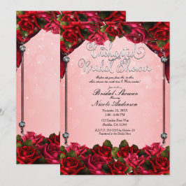 Rode Rozen & Roze Glam Bloemrijke Bruidsdouche Kaart