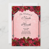Rode Rozen & Roze Glamour Bruiloft Kaart (Voorkant)