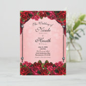 Rode Rozen & Roze Glamour Bruiloft Kaart (Staand voorkant)