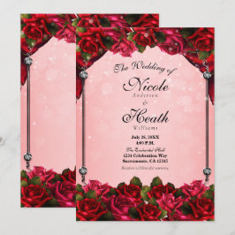 Rode Rozen & Roze Glamour Bruiloft Kaart