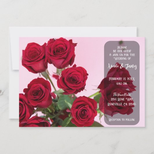 Rode Rozen Roze Romantisch Bloemstuk Bruiloft Kaart (Voorkant)