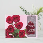 Rode Rozen Roze Romantisch Bloemstuk Bruiloft Kaart (Staand voorkant)