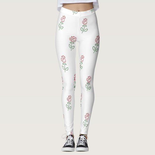 Rode Rozen, Rozenpatroon, Bloemen Leggings (Voorkant)