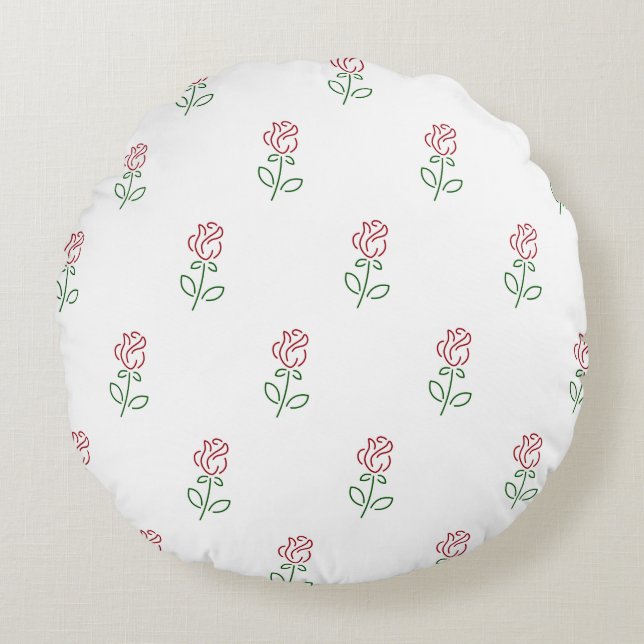 Rode Rozen, Rozenpatroon, Bloemen Rond Kussen (Voorkant)