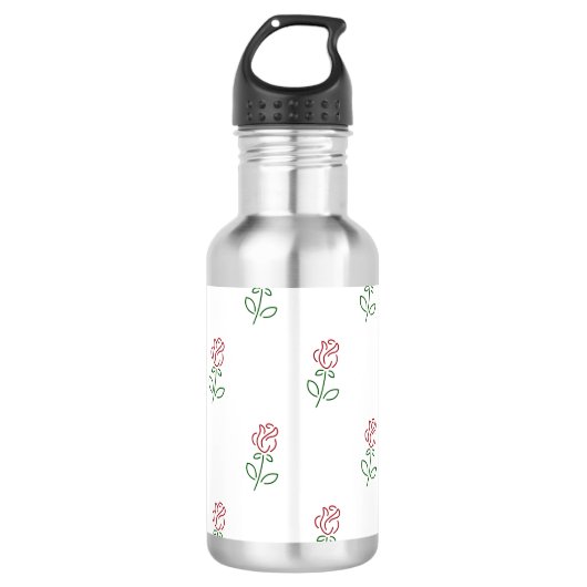 Rode Rozen, Rozenpatroon, Bloemen Waterfles (Voorkant)